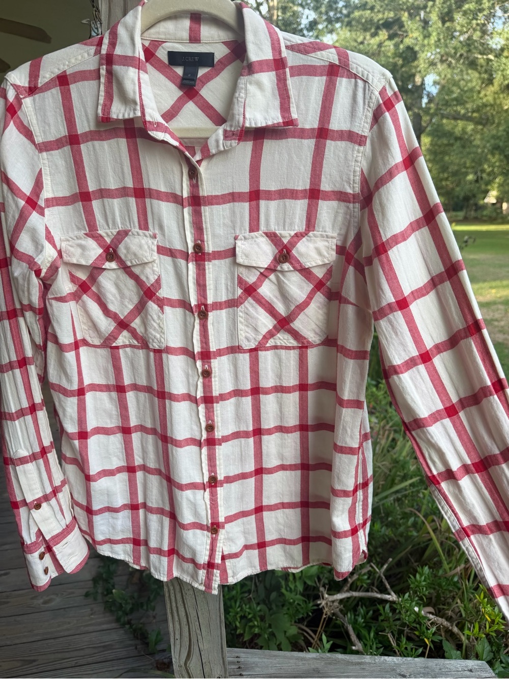 J. Crew Cream and Red Windowpane Button-Down Shirt for Kids